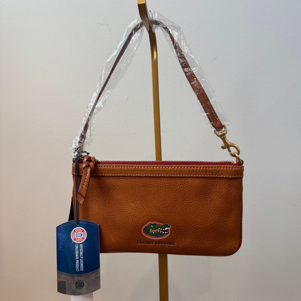 Dooney & Bourke University of Florida Gators Leather Wristlet Clutch Cognac NWT